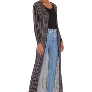 MISA LA CARDIGAN DUSTER S METALLIC STRIPED BLACK PURPLE LONG SLEEVE SHEER MAXI
